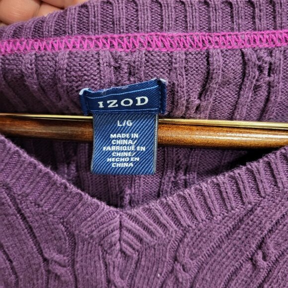 IZOD V Neck Cable Knit Sweater Women's Large Crest Casual Office Warm Cozy Comfy - Picture 4 of 6